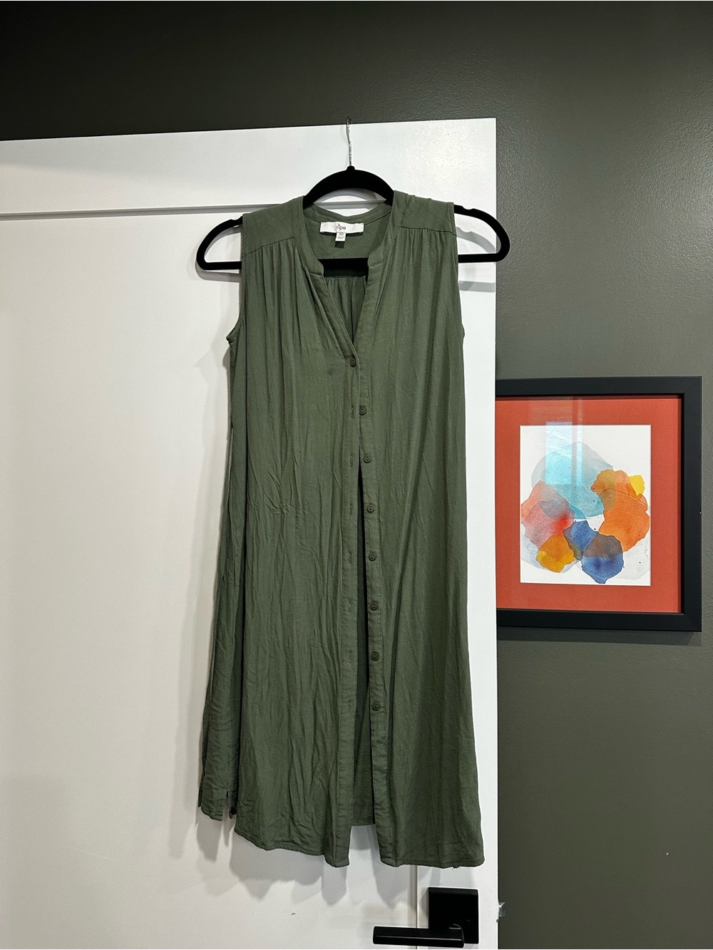 Ripe Olive Green Sleeveless Button Midi Dress